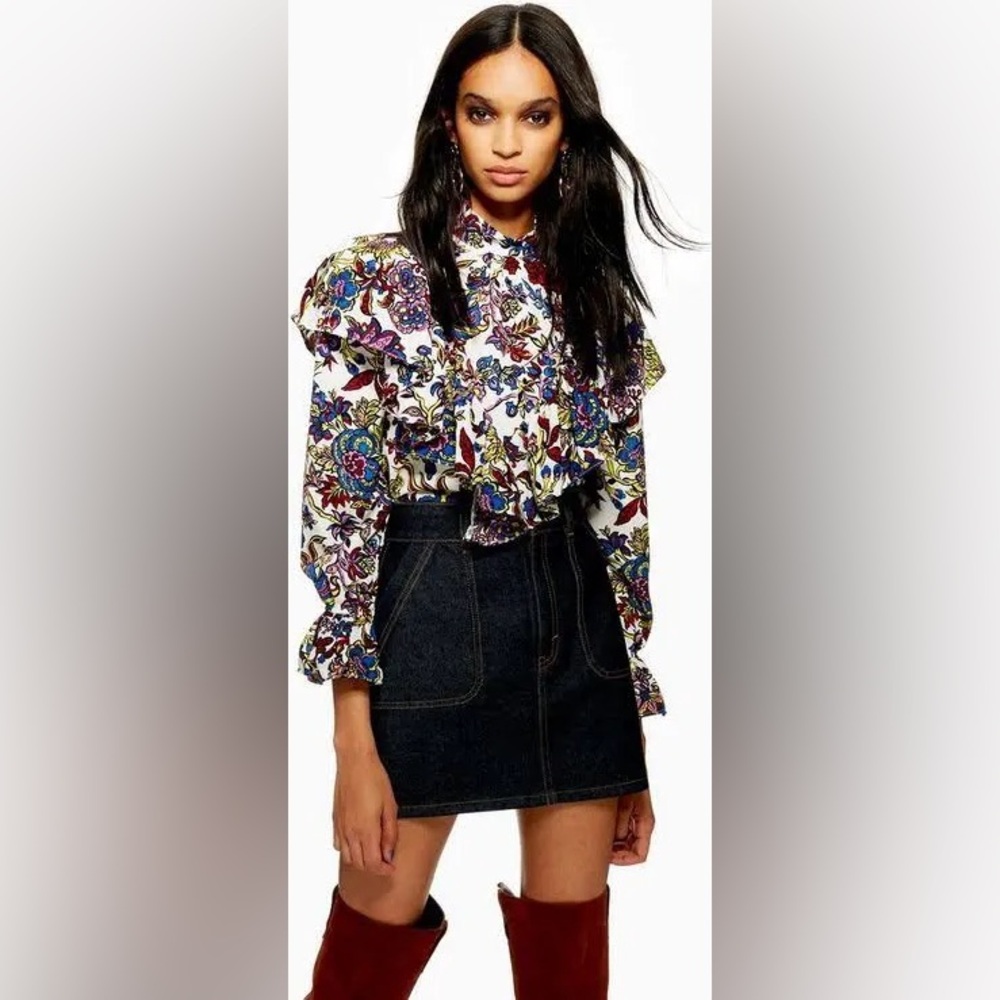 Topshop Multicolored Ruffled Cap Sleeve Blouse